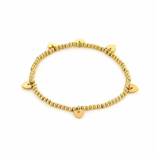 Leuk RVS kralen armbandje met hartjes (elastisch) verkleurd niet.