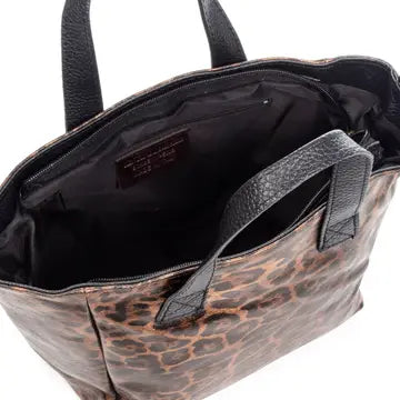 Cassandra tote tas. Echt leer Suède luipaard, gelakt
