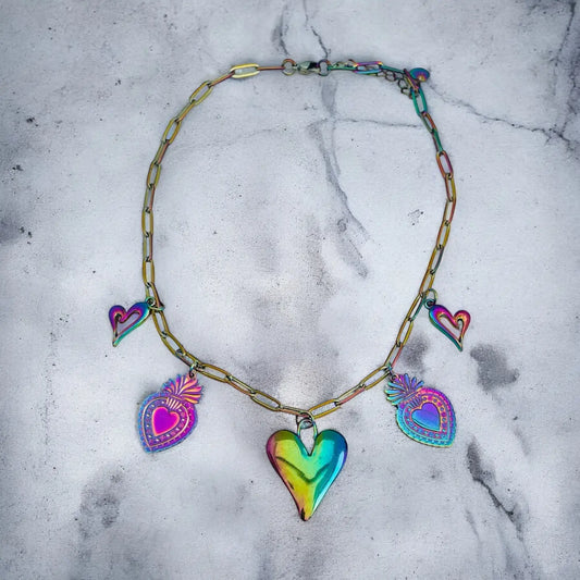 Lexy ketting van roestvrij staal met regenboogkleurige hangers