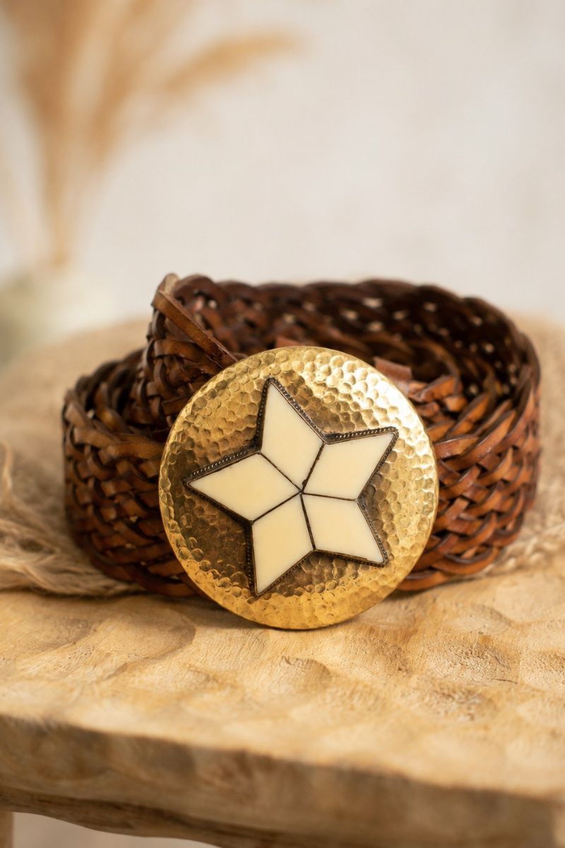 BRUINE LEREN RIEM BREDE STER